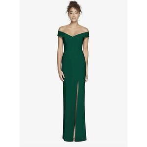 Dessy Off-the-Shoulder Criss Cross Back Trumpet Gown Hunter Green Women's 0 $257